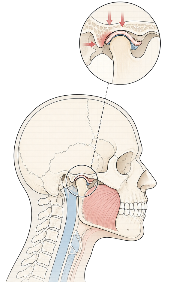 Annotated anatomical TMJ section drawing